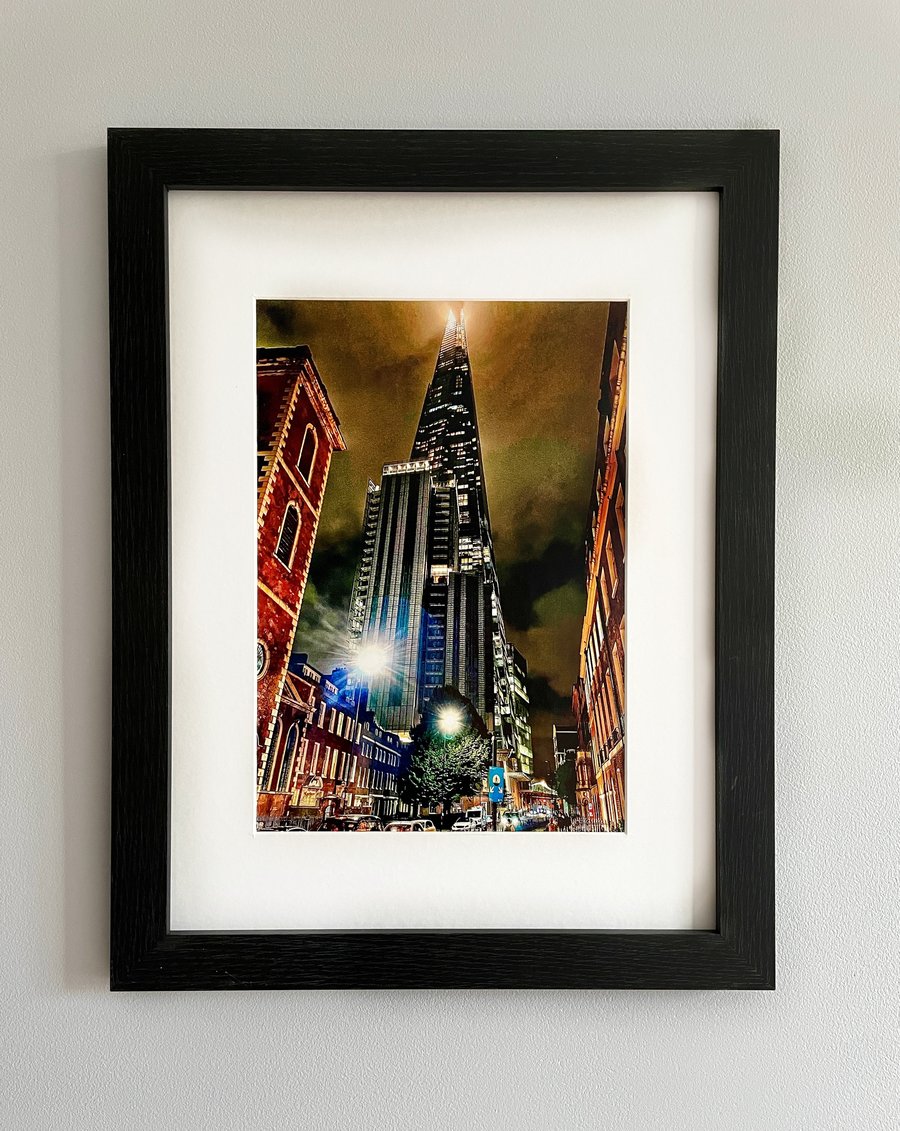 Framed photo of the Shard at Night, London Street Photography 