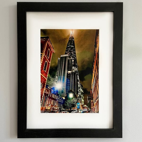Framed photo of the Shard at Night, London Street Photography 