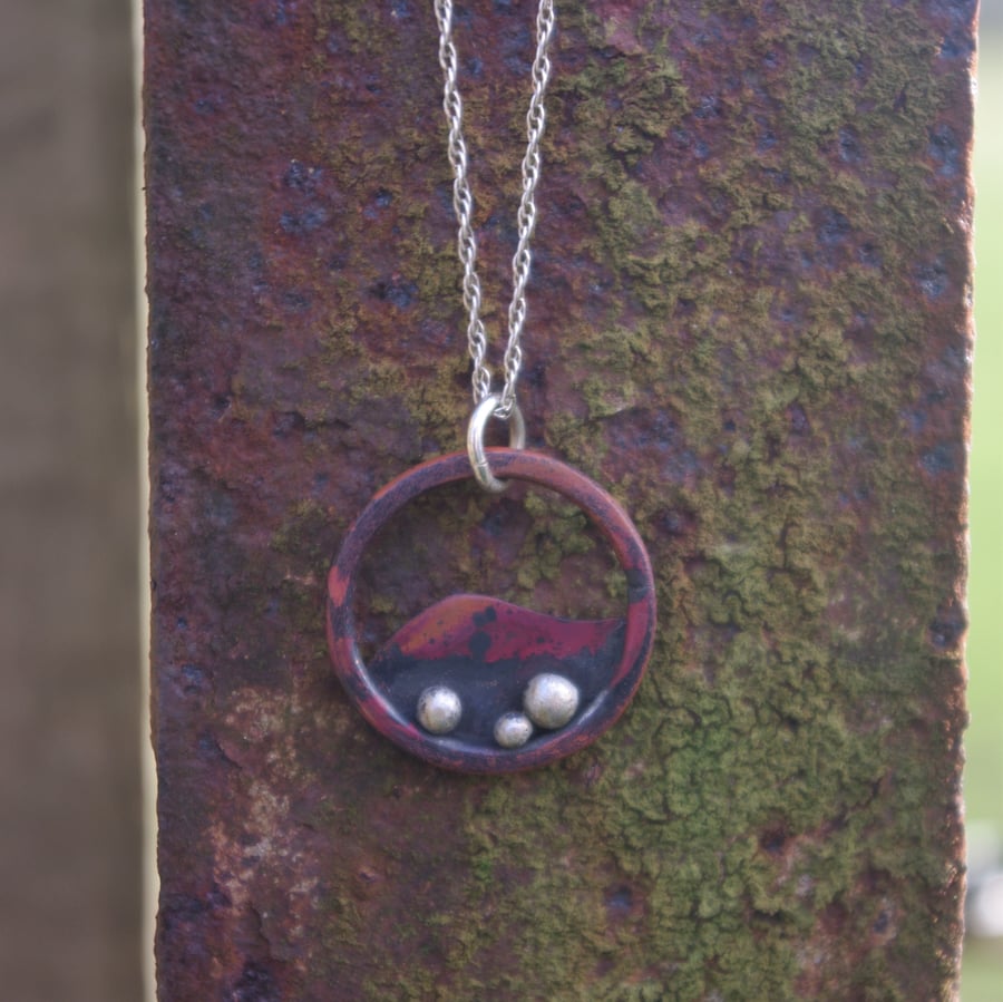 Copper and Silver  Circular Landscape Necklace 