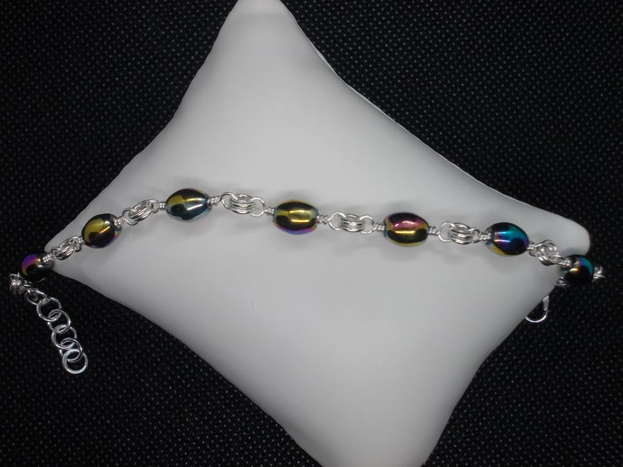 multi-colour haematite linked bracelet