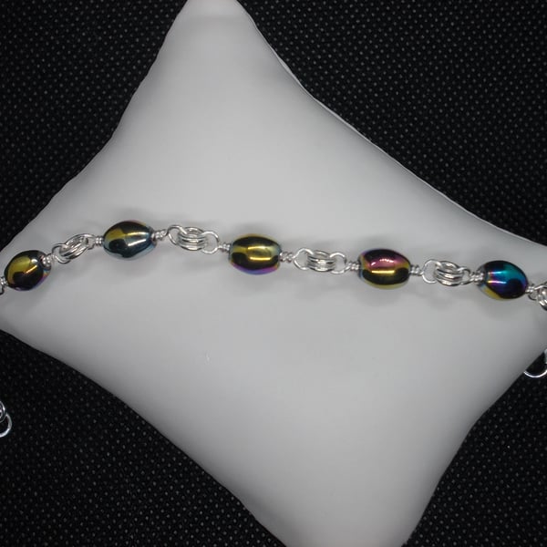 multi-colour haematite linked bracelet