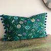Vintage seventies Flower Waltz cushion cover with velvet and pompoms