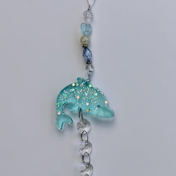 Sparkly Resin Sun Catcher Decoration - Dolphin