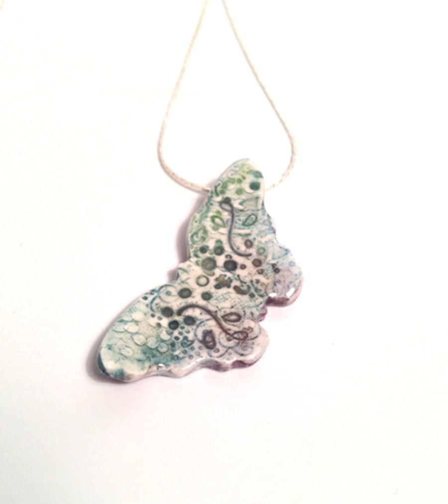 Pale Watercolour Porcelain Butterfly Necklace