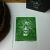 Small Green Man wood engraving, original signed print