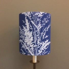 Bold Blue White Fern Seedheads 50s 60s Barkcloth VIntage fabric Lampshade Option