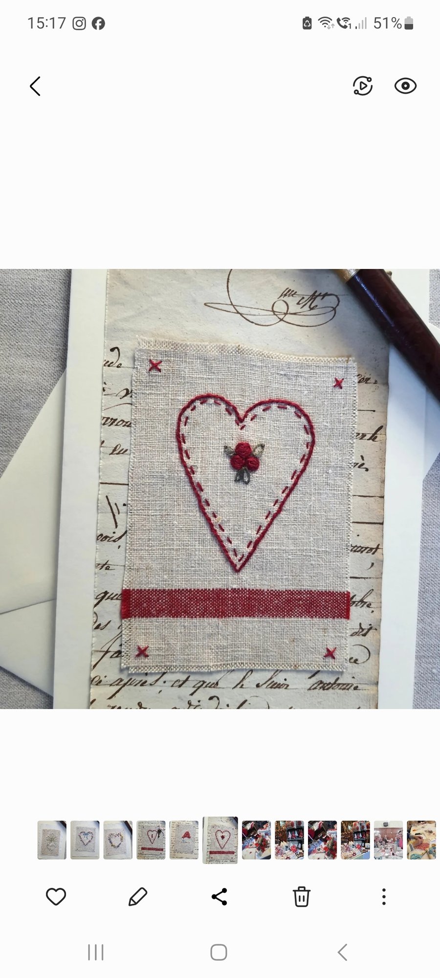 Hand Embroidered Blank Greetings card