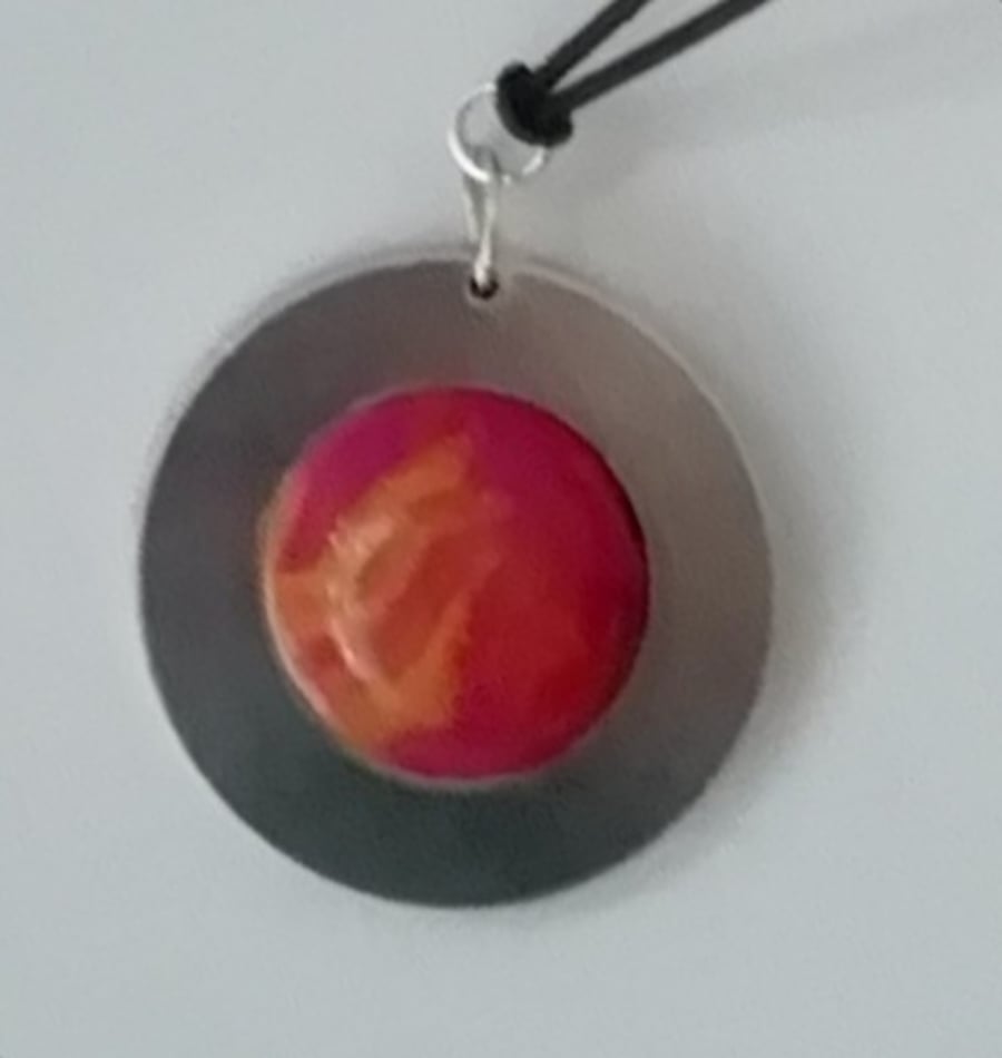 Marble clay and aluminium cosmic style pendant made with fimo 