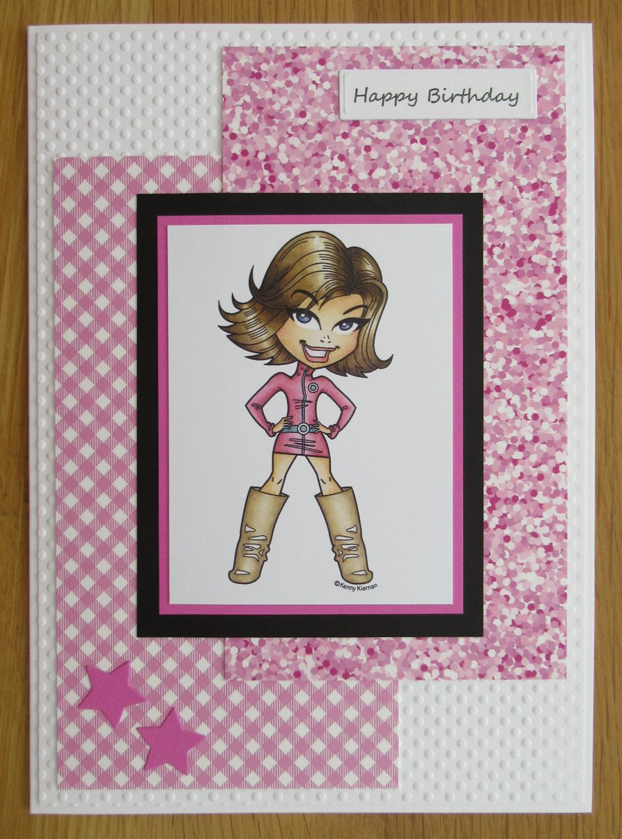 Trendy Teenage Girl - A5 Birthday Card - Pink