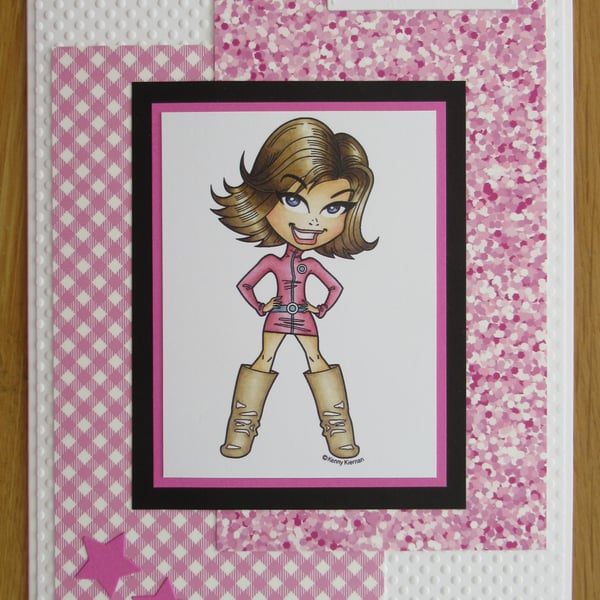 Trendy Teenage Girl - A5 Birthday Card - Pink