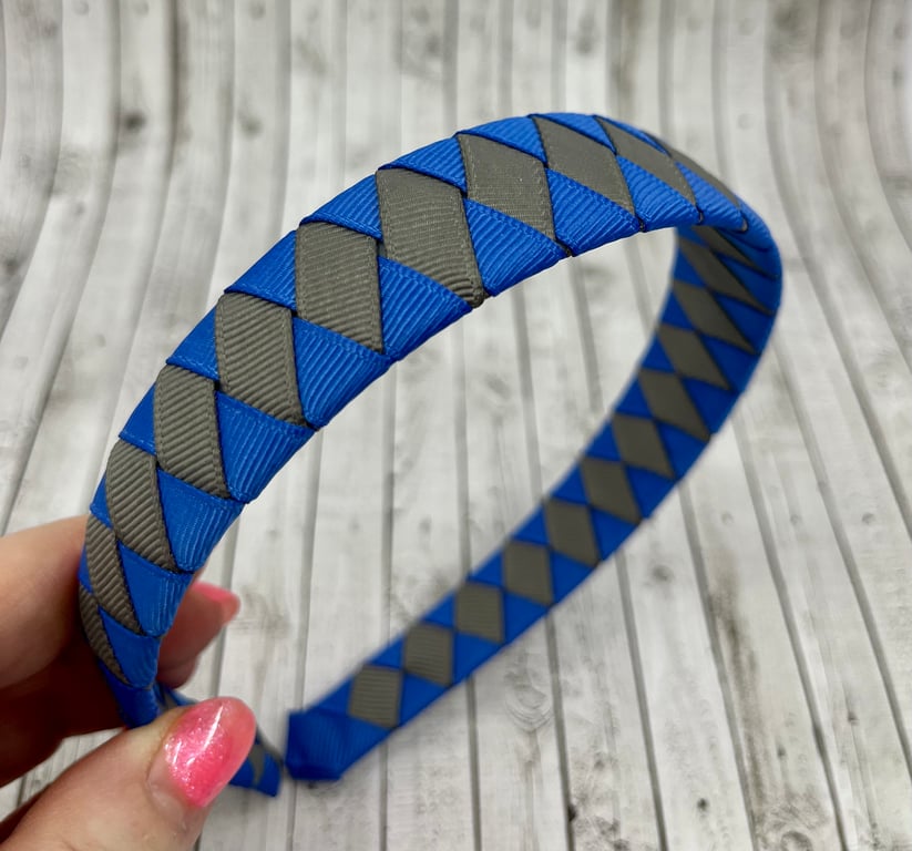 Royal Blue and Grey Diamond Pleated Hairband