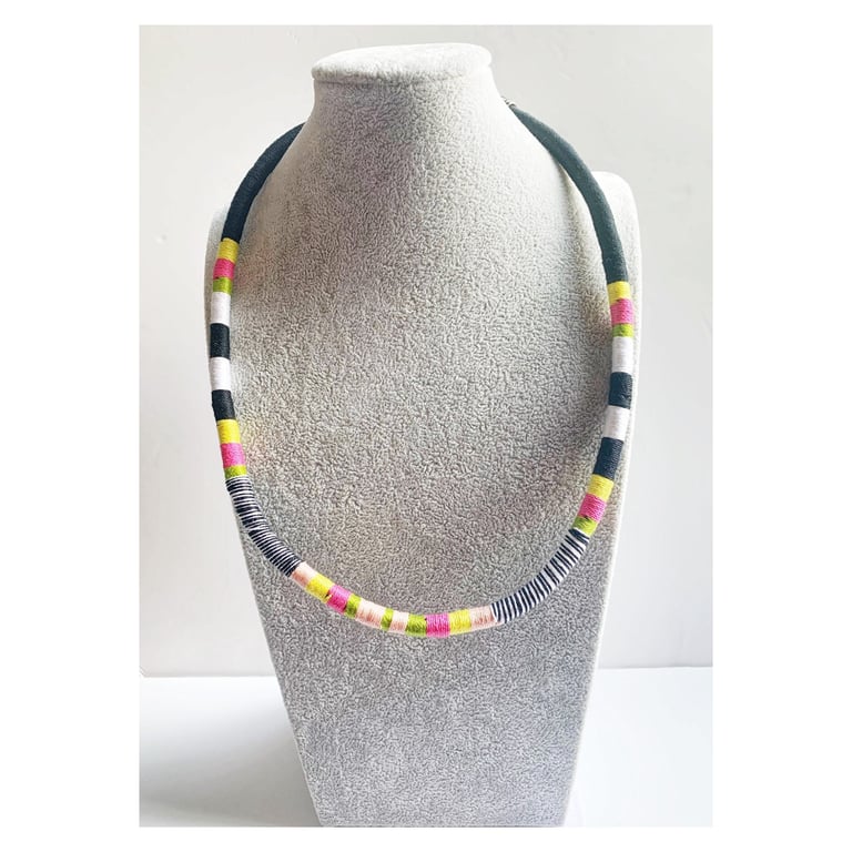 Glamorous cotton wrapped necklace, unique gifts, Handmade statement necklace