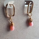 Coral pink colour agate 18k gold plate huggie hoop earrings