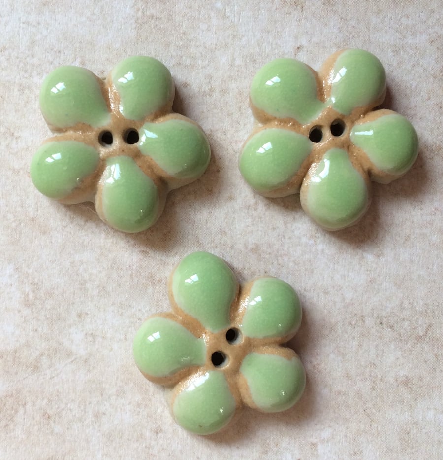 3 Lime green ceramic flower buttons Folksy