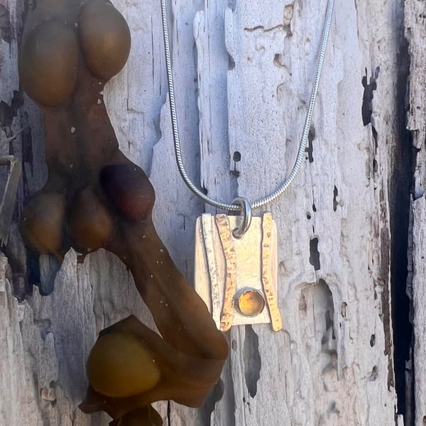 Silver and Gold Shoreline Necklace with Citrine