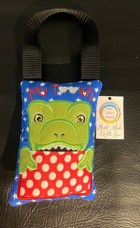  Tooth fairy Pillow, Embroidered T-rex