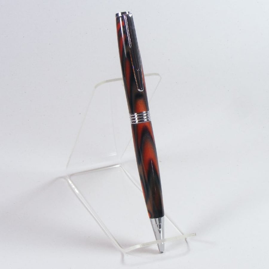 Streamline Ballpoint Pen in Chrome made with ‘Orange Streak‘ Acrylic (P022)