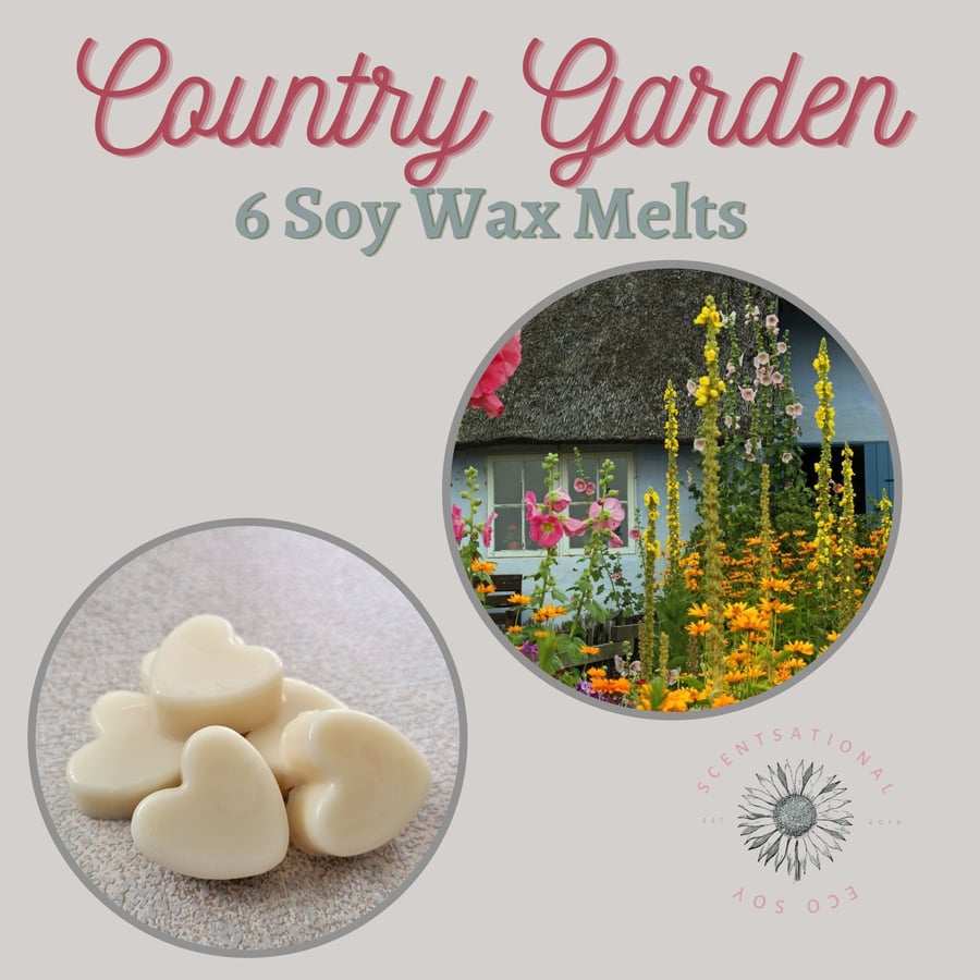 Country Garden Wax Melts - Soy Wax - Highly Scented - 6 Heart Shaped Melts