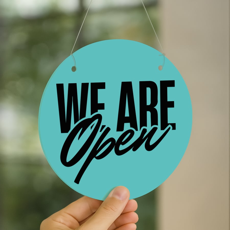 Open and Closed Sign - Retro Circle: Double-Sided Shop Window or Door Sign
