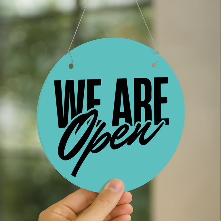 Open and Closed Sign - Retro Circle: Double-Sided Shop Window or Door Sign