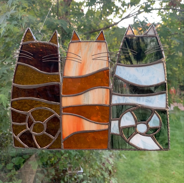 Stained Glass Cat Trio Suncatcher - Handmade Ha... - Folksy
