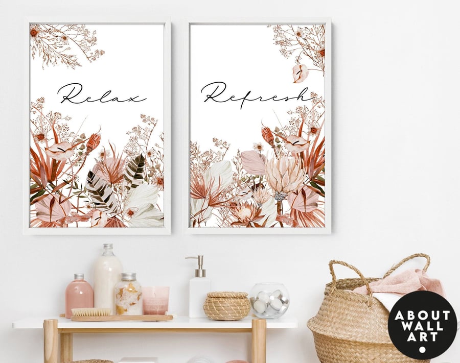 Home Decor Bathroom art prints set of 2, Botanical, Tropical Spa Bathroom Decor,