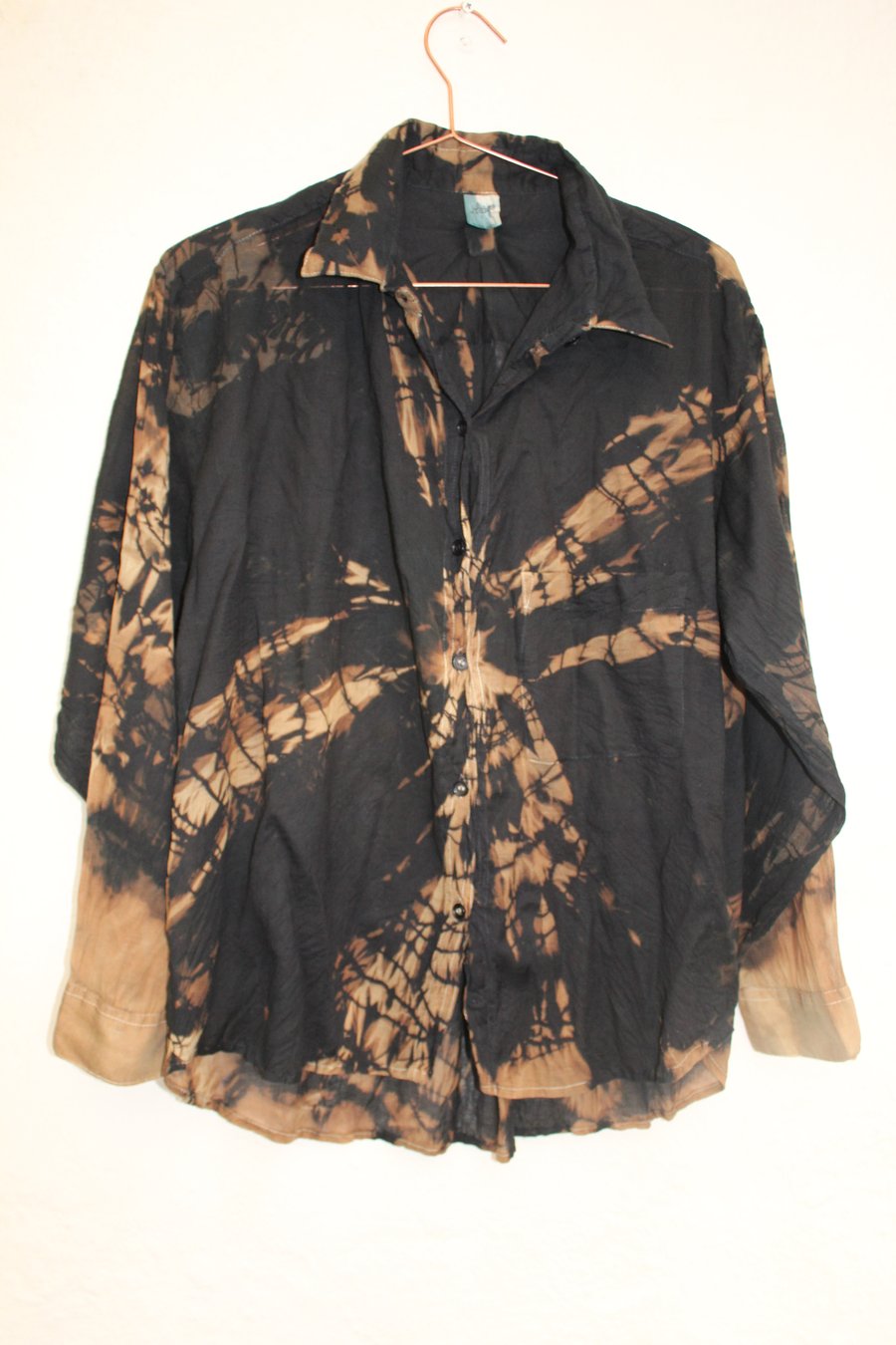 Unisex Vintage 90's reworked black and copper blouse ,Sexy sheer rust Tie Dye, 