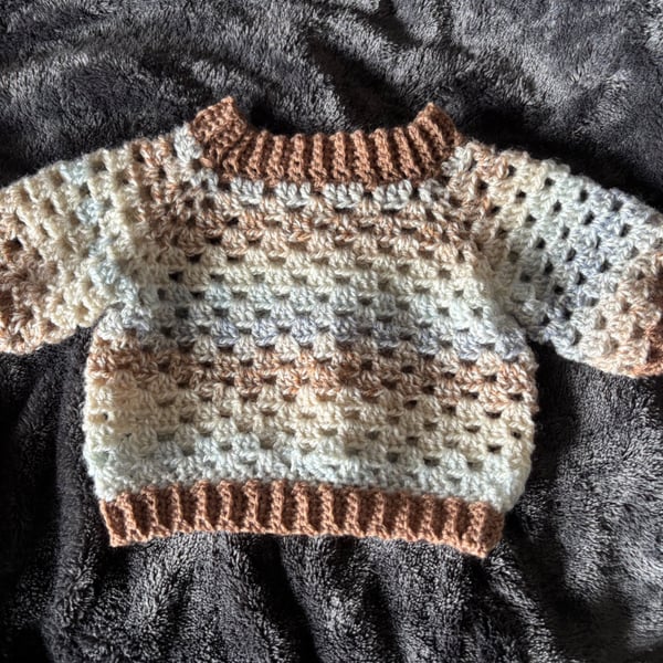 3-6 Months Baby Crochet Jumper Neutral Tones