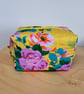 Bright Roses Print Fabric Quilted Box Shape Makeup Bag - Image 1