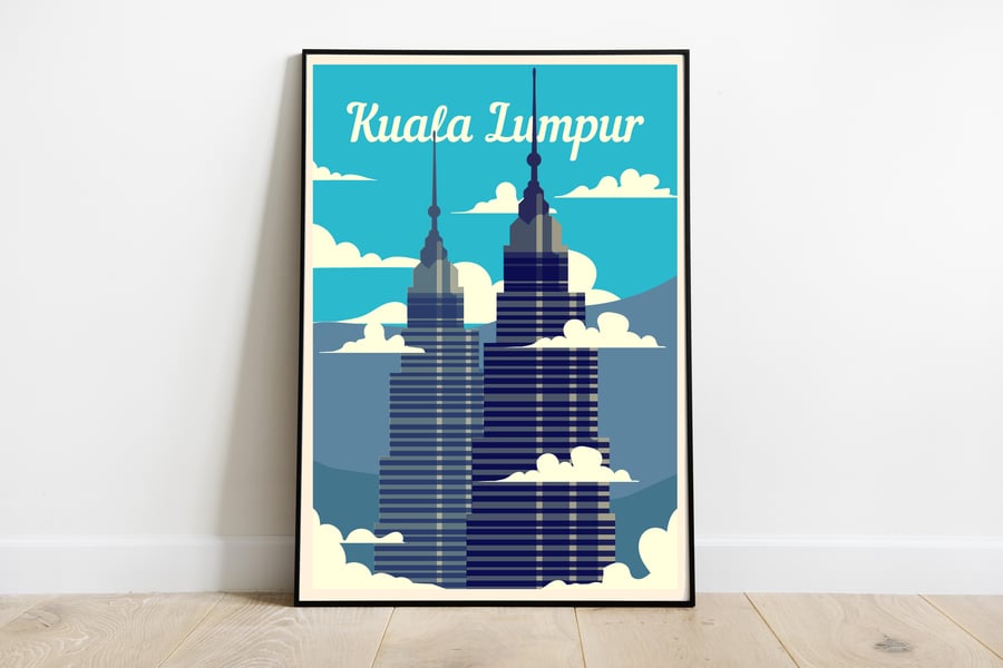 Kuala Lumpur retro travel poster, Kuala Lumpur print, Malaysia travel poster
