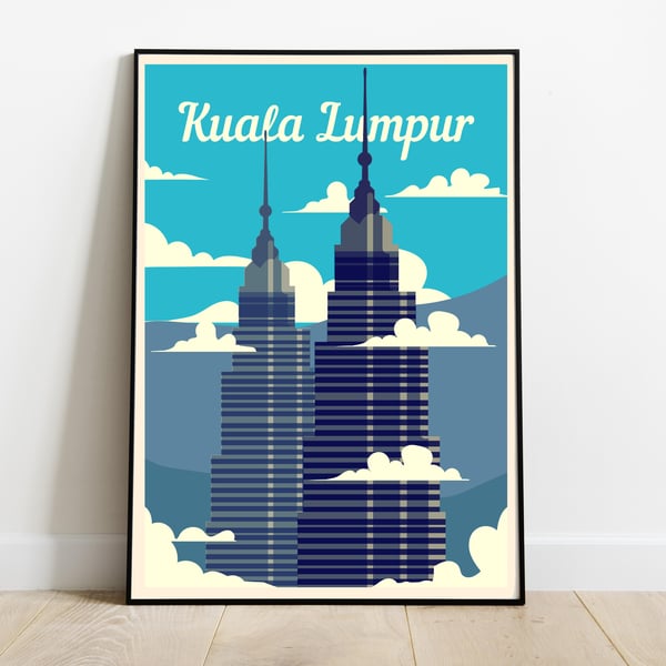 Kuala Lumpur retro travel poster, Kuala Lumpur print, Malaysia travel poster