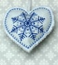 Embroidered felt hanging heart with large snowflake detail - Image 1