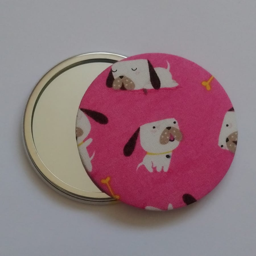 Cartoon Dog Fabric Backed Pocket Mirror
