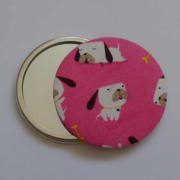 Cartoon Dog Fabric Backed Pocket Mirror