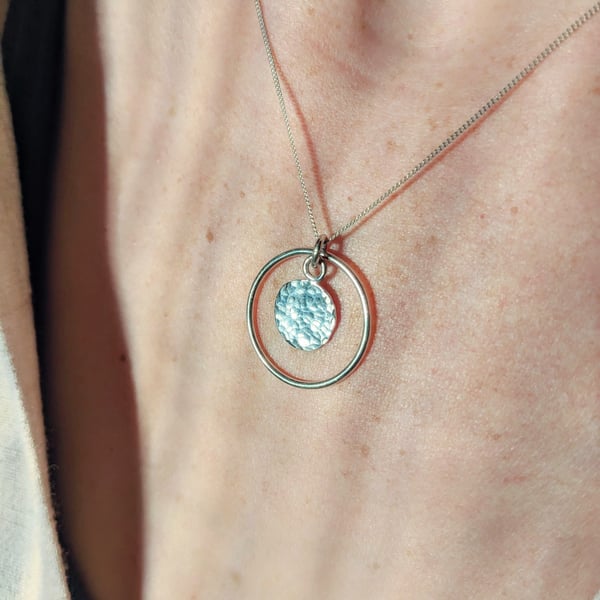 Full Moon Circle Silver Necklace