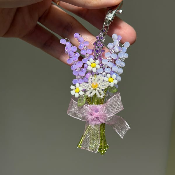 Handmade beaded flower bouquet keychain