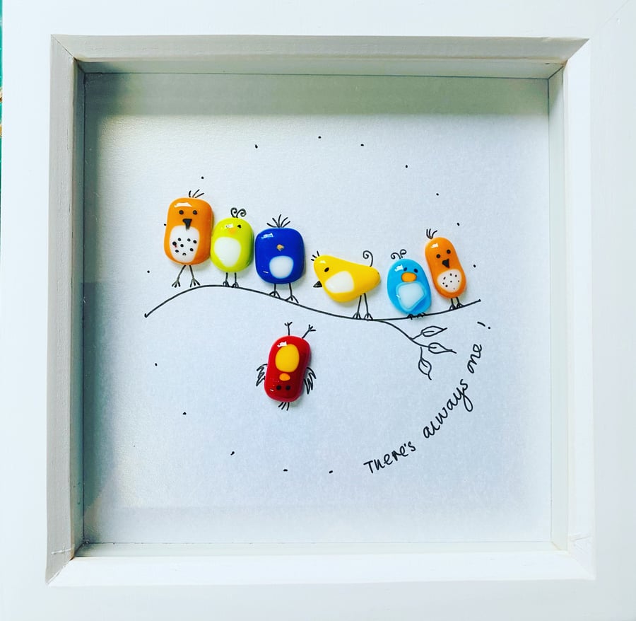 Fused glass quirky “always one “ birdies