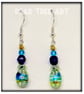 Small glass bead earrings with blue crystal beads  on Silver  plated hooks. - Image 2