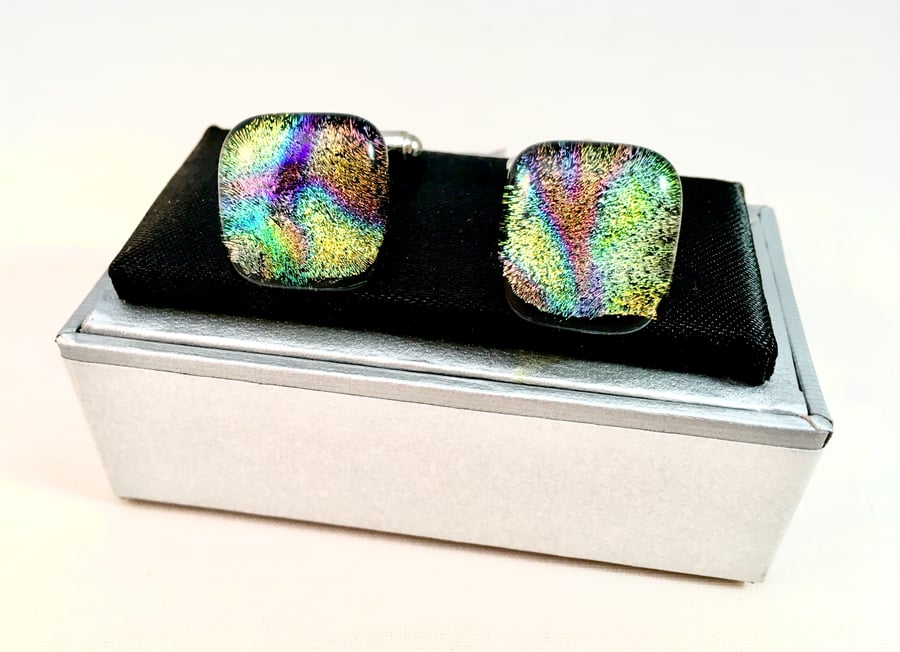 Patterned Dichroic Glass Cuff Links