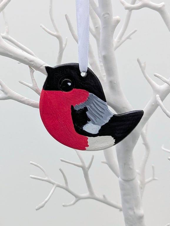 Bullfinch, bird hanging decoration, clay gift for a bird lover 