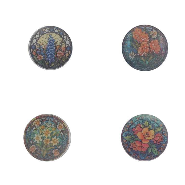 Vintage Botanical Round Glass Coaster Set