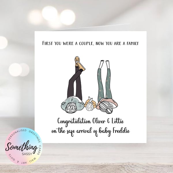 Personalised New Baby Boy or girl  Card - Modern new family - unisex 