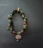 Handmade elasticated bead and moss agate bracelet with silver tree of life charm - Image 1