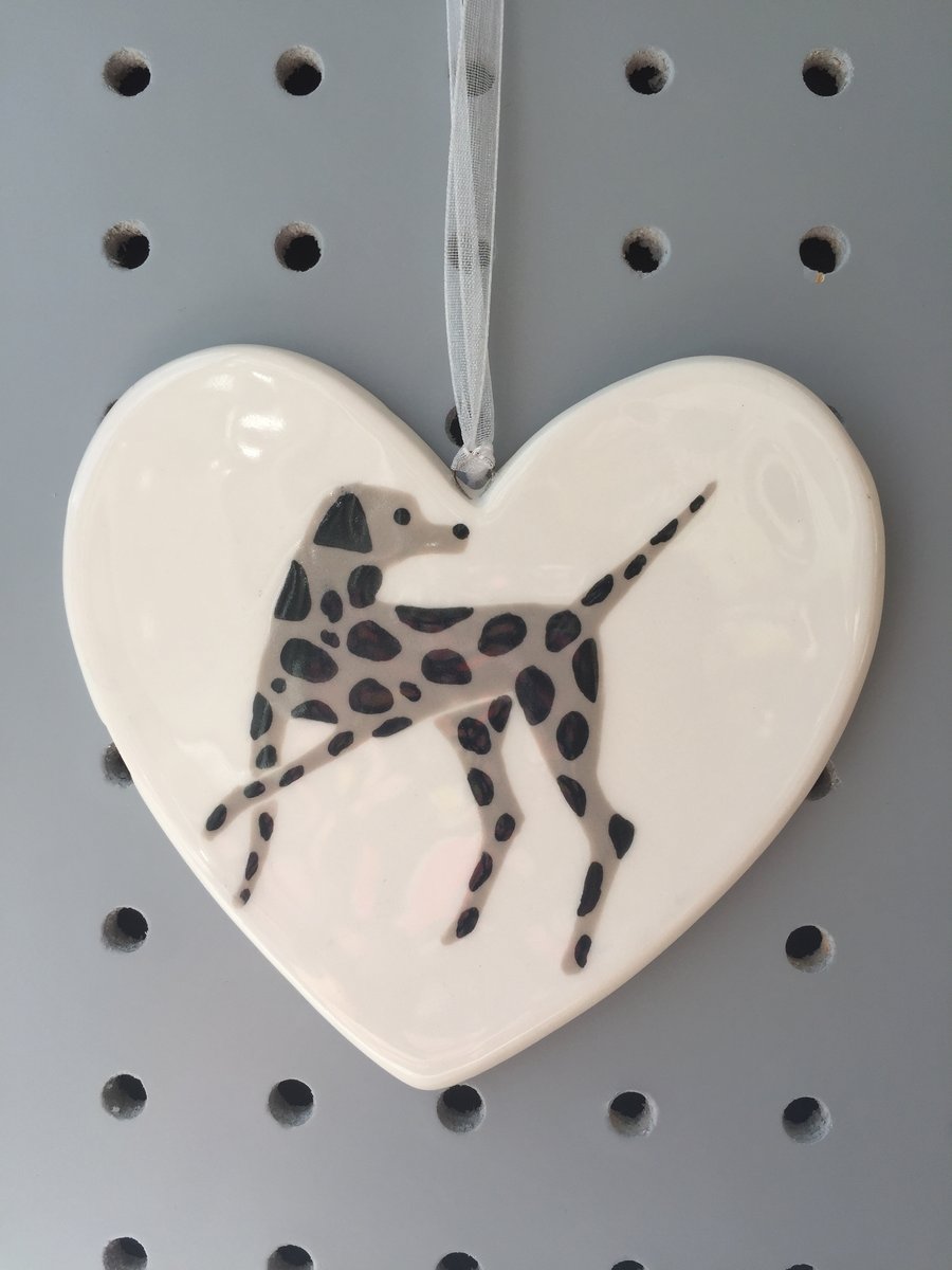 Spotty Dog - Hand Painted Ceramic Heart