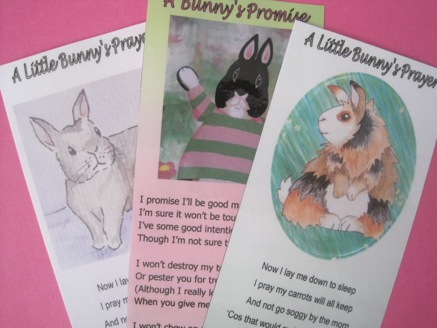 Bunny Rabbit Picture and Poem bookmark set of 3