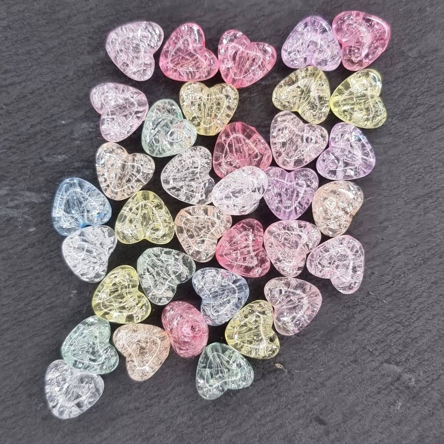 35 Acrylic heart Beads Transparent