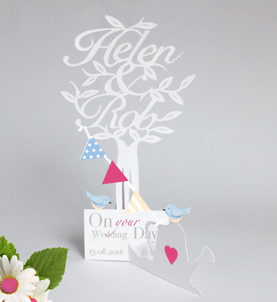 Personalised 3d Popup Paper Cut Wedding , Anniversary,Engagement Card .