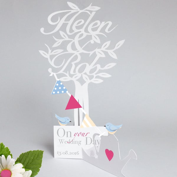 Personalised 3d Popup Paper Cut Wedding , Anniversary,Engagement Card .