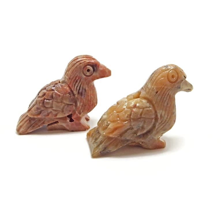 2 Soapstone Bird Pendants, 45x35x11mm with 3mm Hole