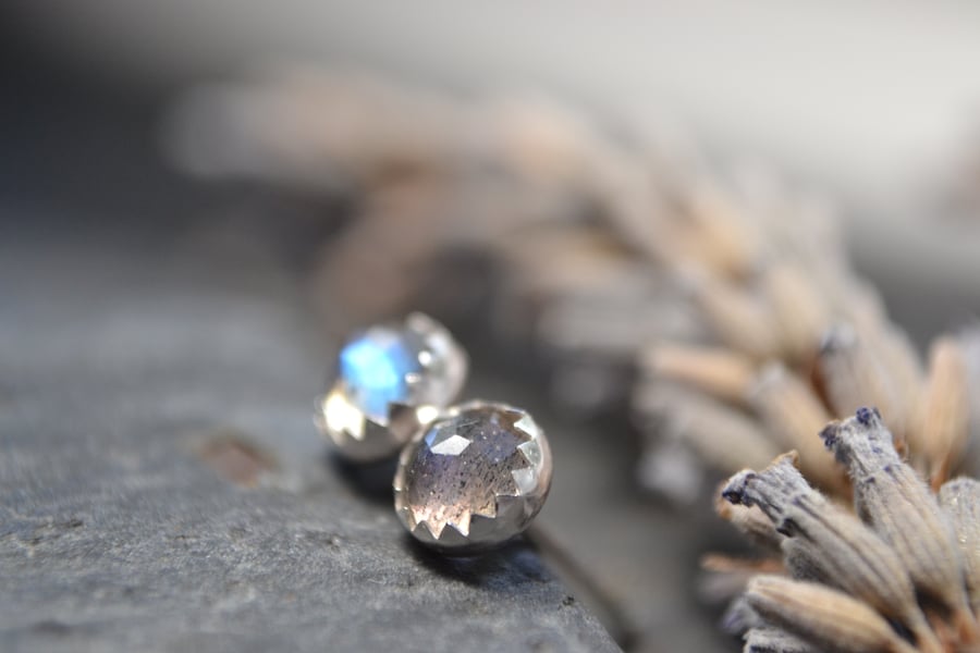 Labradorite (rose cut) and sterling silver stud earrings